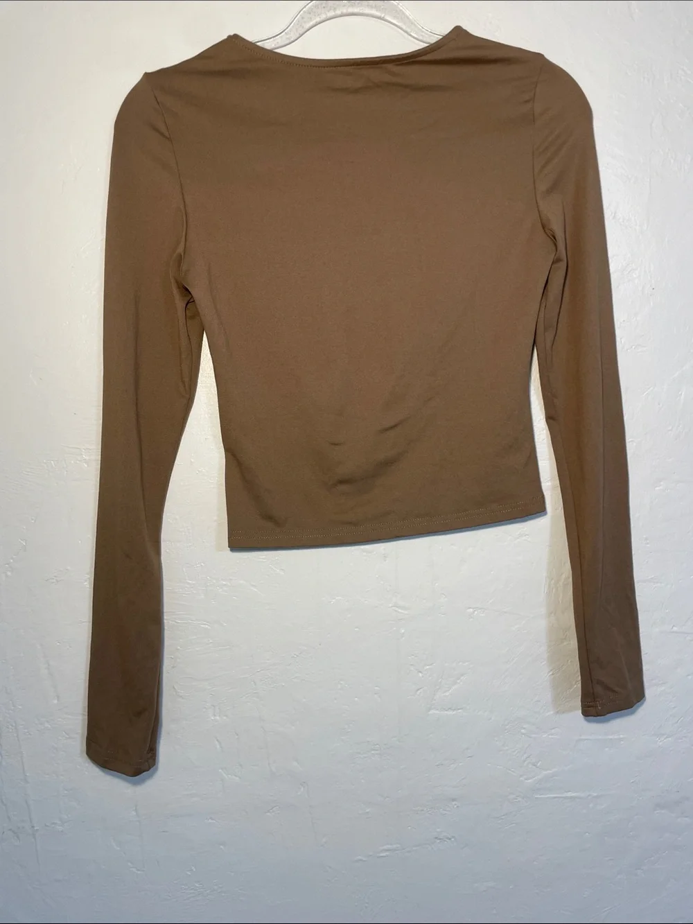 Women's Brown Long Sleeve Crop Top - Picture 2 of 2